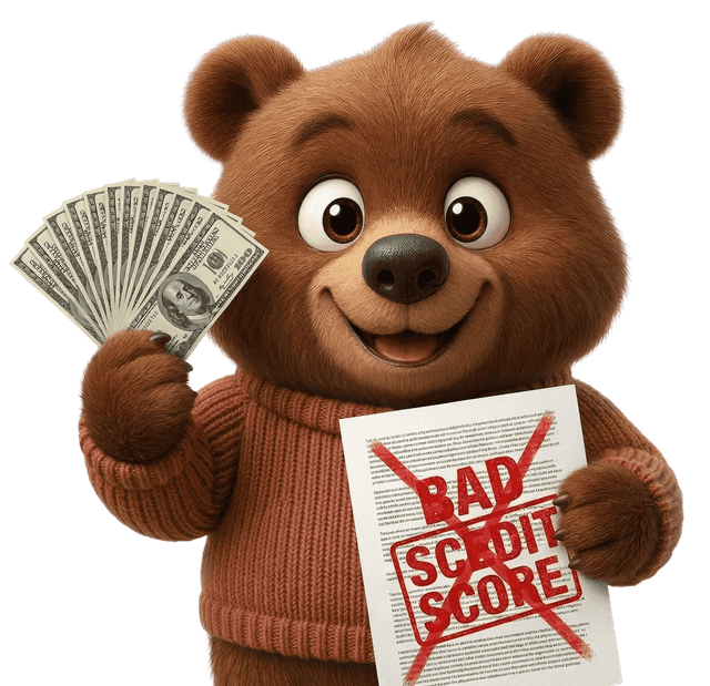 Bear holding cash and bad credit score paper