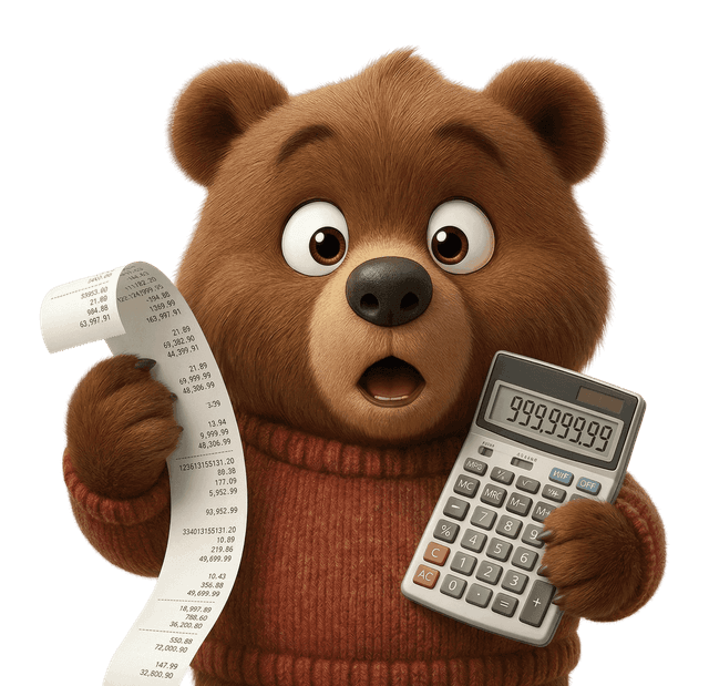 Bear holding receipt and calculator - cash advance loans